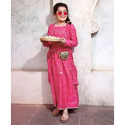 Pine Kids Choli & Lehenga With Full Sleeves Shurg Zari Design - Pink