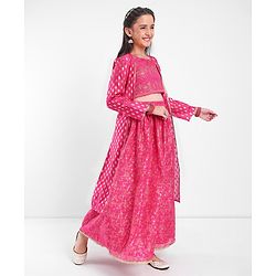 Pine Kids Choli & Lehenga With Full Sleeves Shurg Zari Design - Pink