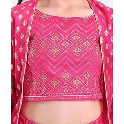 Pine Kids Choli & Lehenga With Full Sleeves Shurg Zari Design - Pink