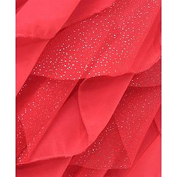 Pine Kids Halter Neck Shimmer Multi Ruffles Knee Length Sleeveless Party Wear Dress- Coral Pink