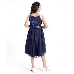 Pine Kids Sleeveless All Over Sequins Party Wear Dress - Navy