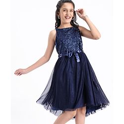 Pine Kids Sleeveless All Over Sequins Party Wear Dress - Navy