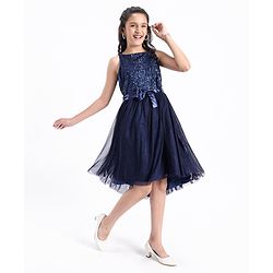Pine Kids Sleeveless All Over Sequins Party Wear Dress - Navy