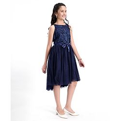 Pine Kids Sleeveless All Over Sequins Party Wear Dress - Navy