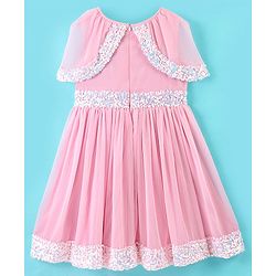 Pine Kids Half Sleeves Sequined Knee Length Party Wear Dress- Pink