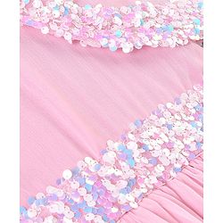 Pine Kids Half Sleeves Sequined Knee Length Party Wear Dress- Pink