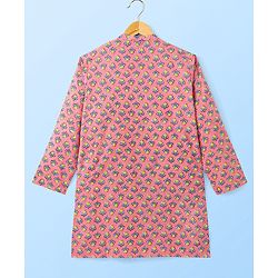 Pine Kids Full Sleeves Kurta Pyjama Set With Floral Print - Pink