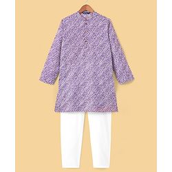 Pine Kids 100% Cotton Full Sleeves Printed Kurta & Pyjama Set- Purple