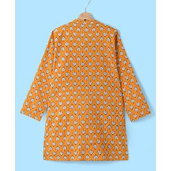 Pine Kids 100% Cotton Woven Full Sleeves Kurta & Pyjama Set Floral Print - Mustard