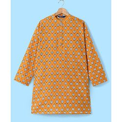 Pine Kids 100% Cotton Woven Full Sleeves Kurta & Pyjama Set Floral Print - Mustard