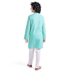 Pine Kids Full Sleeves Chevron Printed Kurta & Pyjama Set - Light Blue