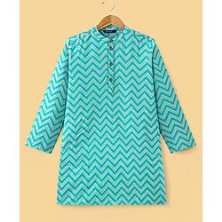 Pine Kids Full Sleeves Chevron Printed Kurta & Pyjama Set - Light Blue