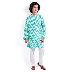 Pine Kids Full Sleeves Chevron Printed Kurta & Pyjama Set - Light Blue