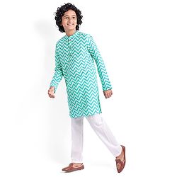 Pine Kids Full Sleeves Chevron Printed Kurta & Pyjama Set - Light Blue