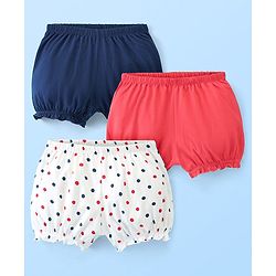 Pine Kids Cotton Anti Bacterial  Bloomers Solid & Dot Print Pack Of 3 - Pink Blue & White
