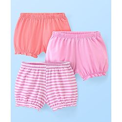 Pine Kids Cotton Anti Bacterial  Bloomers Solid & Stripes Pack Of 3 - Pink