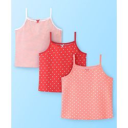 Pine Kids Cotton Sleeveless Antimicrobial Slips Stripes & Dot Print Pack Of 3 - Pink & Red