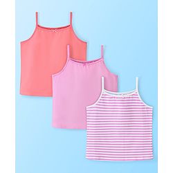 Pine Kids Cotton Sleeveless Antimicrobial Slips Solid & Stripes Pack Of 3 - Pink