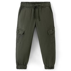 Pine Kids Cotton Elastane Full Length Multi Pocket Solid Jogger- Green