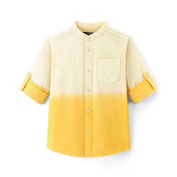 Pine Kids 100% Cotton Full Sleeves Solid Shirt with Dip Dye Effect - Yellow