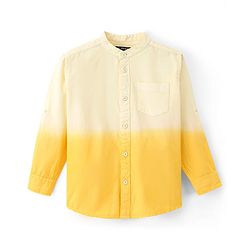 Pine Kids 100% Cotton Full Sleeves Solid Shirt with Dip Dye Effect - Yellow