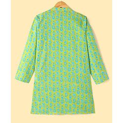 Pine Kids Cotton Full Sleeves Kurta & Pyjama Set With Floral Print - Lime Green
