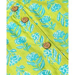 Pine Kids Cotton Full Sleeves Kurta & Pyjama Set With Floral Print - Lime Green