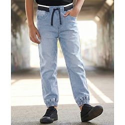 Pine Kids Cotton Elastane Full Length  Washed Denim Jeans with Ribbed Waist - Ice Blue