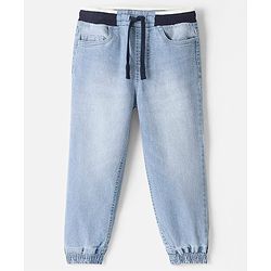 Pine Kids Cotton Elastane Full Length  Washed Denim Jeans with Ribbed Waist - Ice Blue