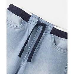 Pine Kids Cotton Elastane Full Length  Washed Denim Jeans with Ribbed Waist - Ice Blue