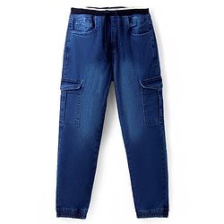 Pine Kids Denim Full Length Jeans With Stretch & Text Print - Blue - Mid Blue