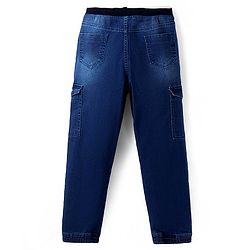 Pine Kids Denim Full Length Jeans With Stretch & Text Print - Blue - Mid Blue