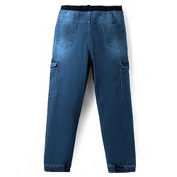 Pine Kids Denim Full Length Jeans With Stretch & Text Print - Blue - Mid Blue
