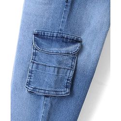 Pine Kids Denim Full Length Jeans With Stretch & Text Print - Blue - Mid Blue