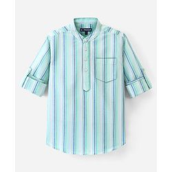 Pine Kids 100% Cotton Full Sleeves Stripe Shirt - Green