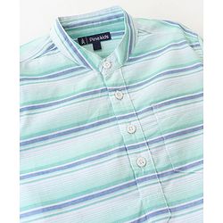 Pine Kids 100% Cotton Full Sleeves Front Half Placket Buttons Striped Shirt - Green