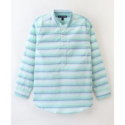 Pine Kids 100% Cotton Full Sleeves Front Half Placket Buttons Striped Shirt - Green