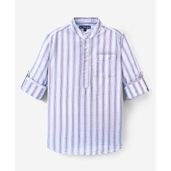 Pine Kids 100% Cotton Full Sleeves Front Half Placket Buttons Striped Shirt - White