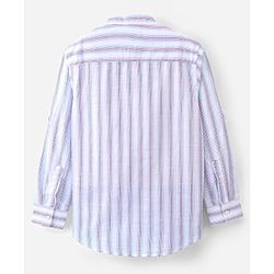 Pine Kids 100% Cotton Full Sleeves Front Half Placket Buttons Striped Shirt - White