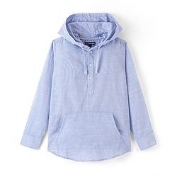 Pine Kids 100% Cotton Woven Full Sleeves Striped Hooded Shirt with Utility Pocket - Blue