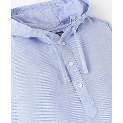 Pine Kids 100% Cotton Woven Full Sleeves Striped Hooded Shirt with Utility Pocket - Blue
