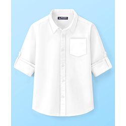 Pine Kids Cotton Woven Full Sleeves Front Open with Roll up Sleeves Solid Shirt - White