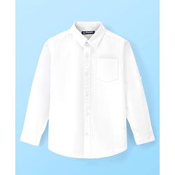 Pine Kids Cotton Woven Full Sleeves Front Open with Roll up Sleeves Solid Shirt - White