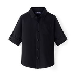 Pine Kids 100% Cotton Full Sleeves Shirt Solid Color - Black