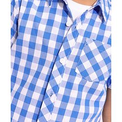 Pine Kids 100% Cotton Half Sleeves Check Shirt with Inner Tee - Blue