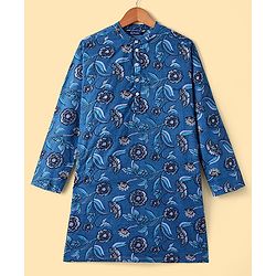 Pine Kids Cotton Full Sleeves All Over Printed Kurta Pyjama Set- Navy Blue