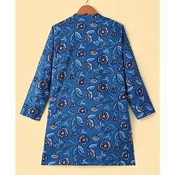 Pine Kids Cotton Full Sleeves All Over Printed Kurta Pyjama Set- Navy Blue