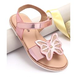 Pine Kids Velcro Closure Sandals with Butterfly Applique - Pink