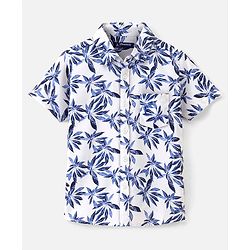 Pine Kids Viscose Woven Half Sleeves Leaf Printed Shirt - White & Blue