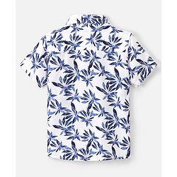 Pine Kids Viscose Woven Half Sleeves Leaf Printed Shirt - White & Blue
